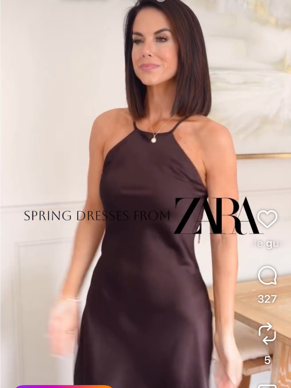 ZARA Brown Satin Strapless Halter Slip Dress